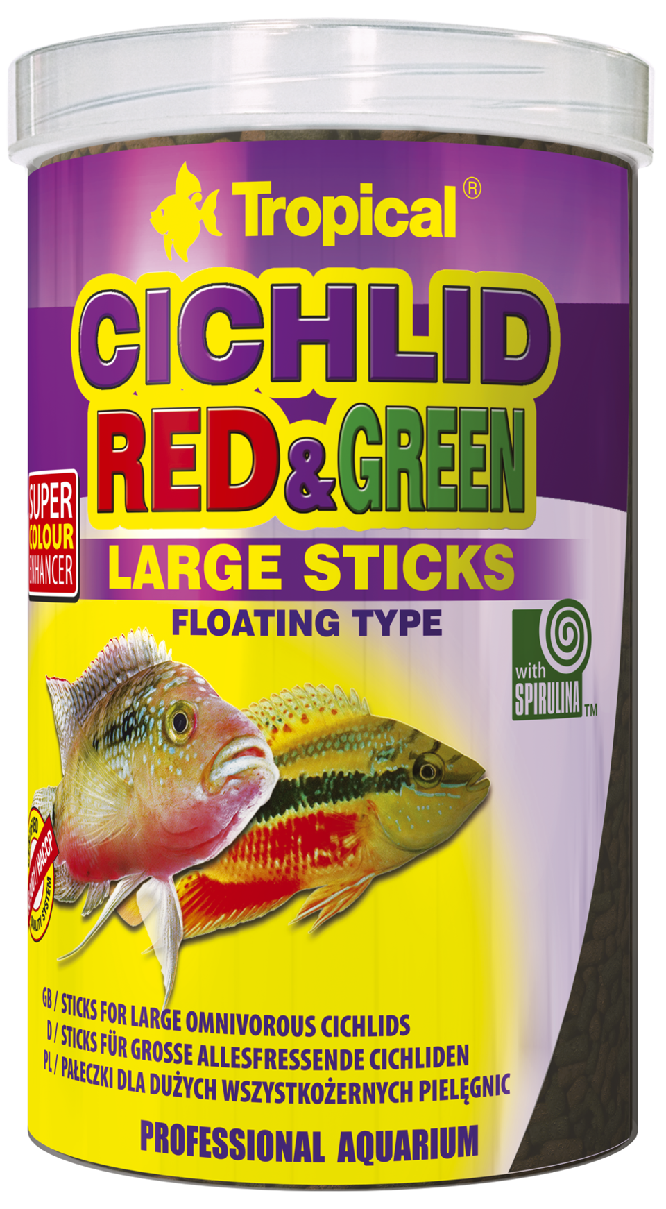 TROPICAL Cichlid Red&Green Large Sticks 1L bâtonnets pour cichlidés de grande taille, avec astaxanthine et spirulina