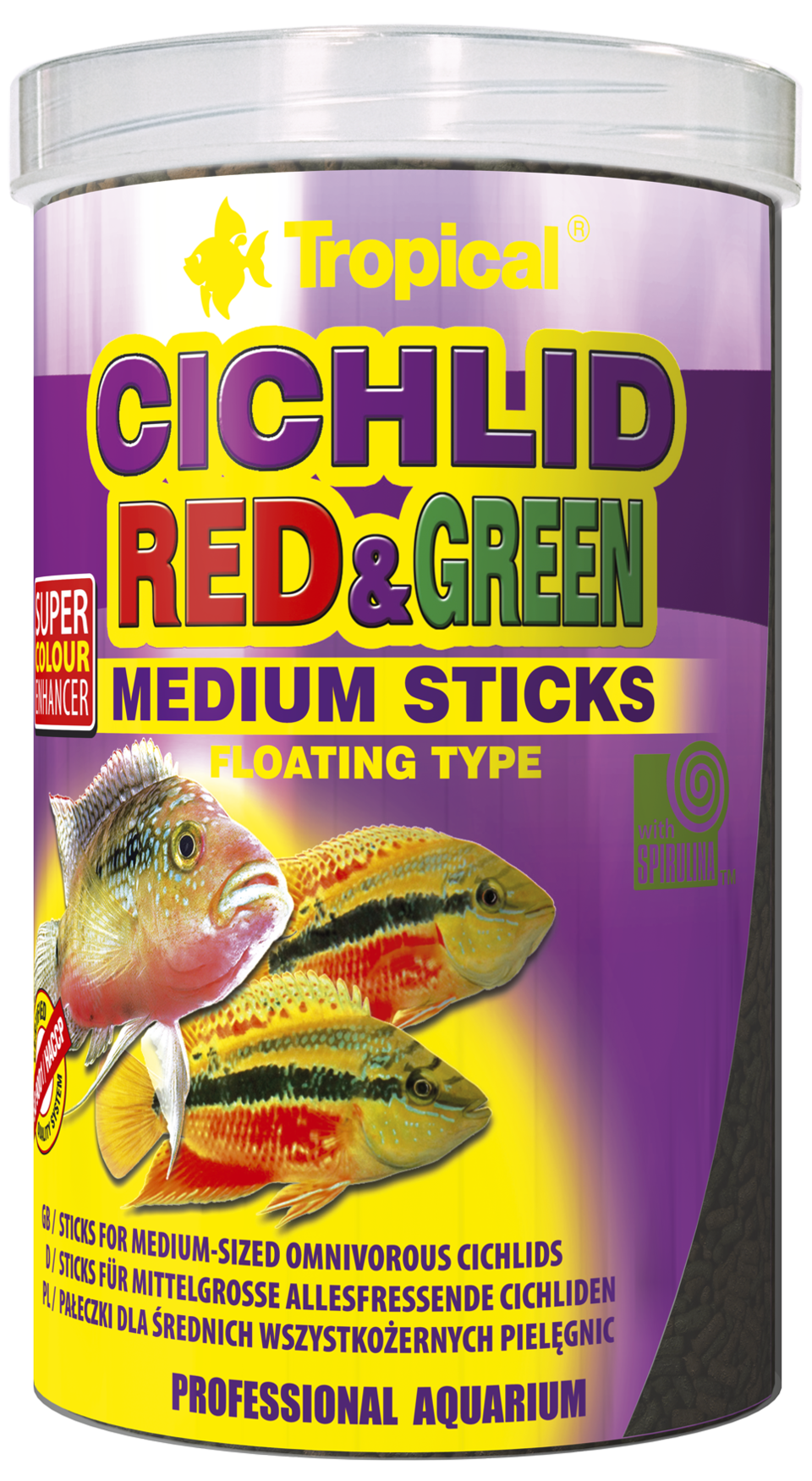 TROPICAL Cichlid Red&Green Medium Sticks 1L bâtonnets pour cichlidés de taille moyenne, avec astaxanthine et spirulina