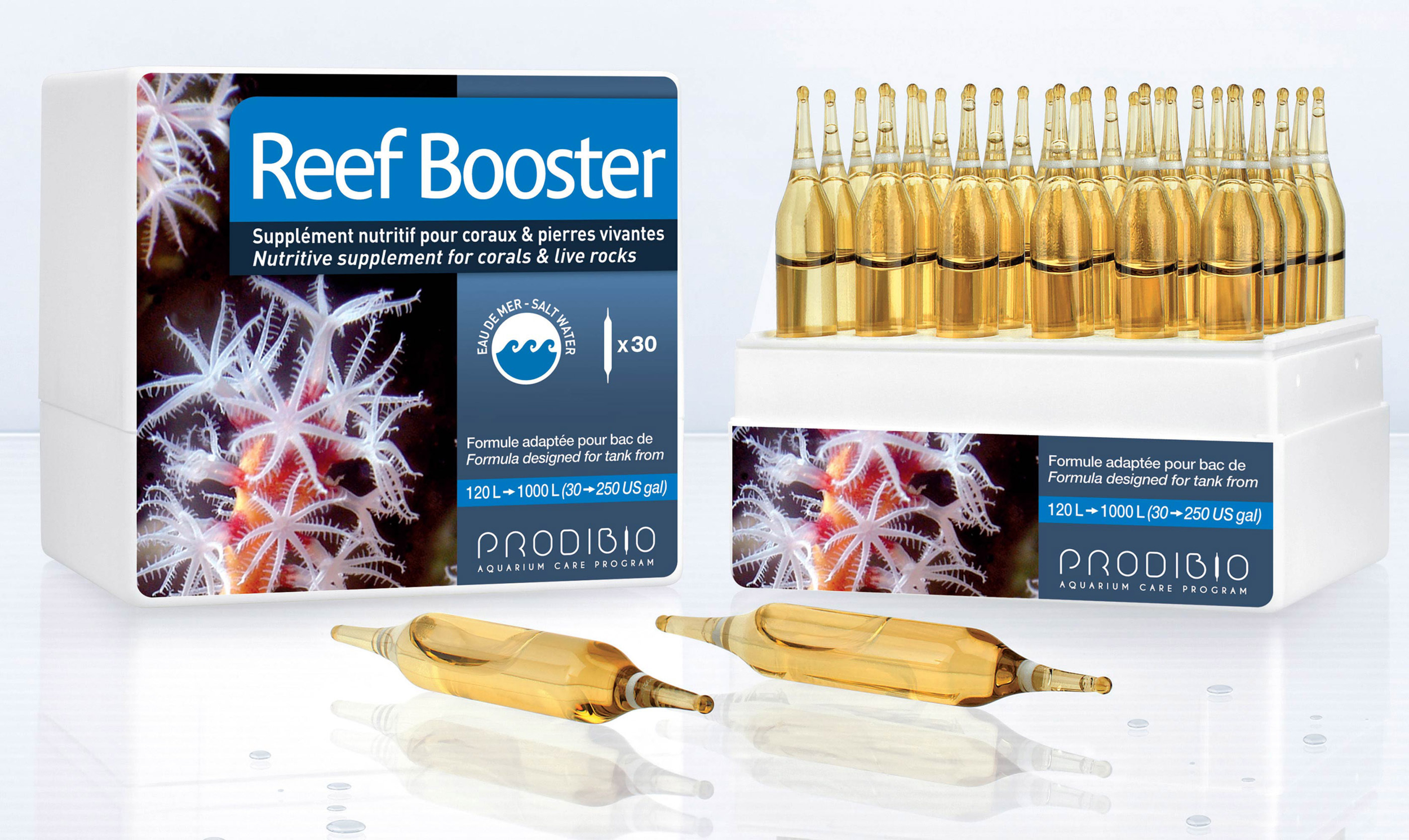 PRODIBIO Reef Booster 30 ampoules apport nutritif complet pour les coraux. Traite jusqu\'à 6000 L