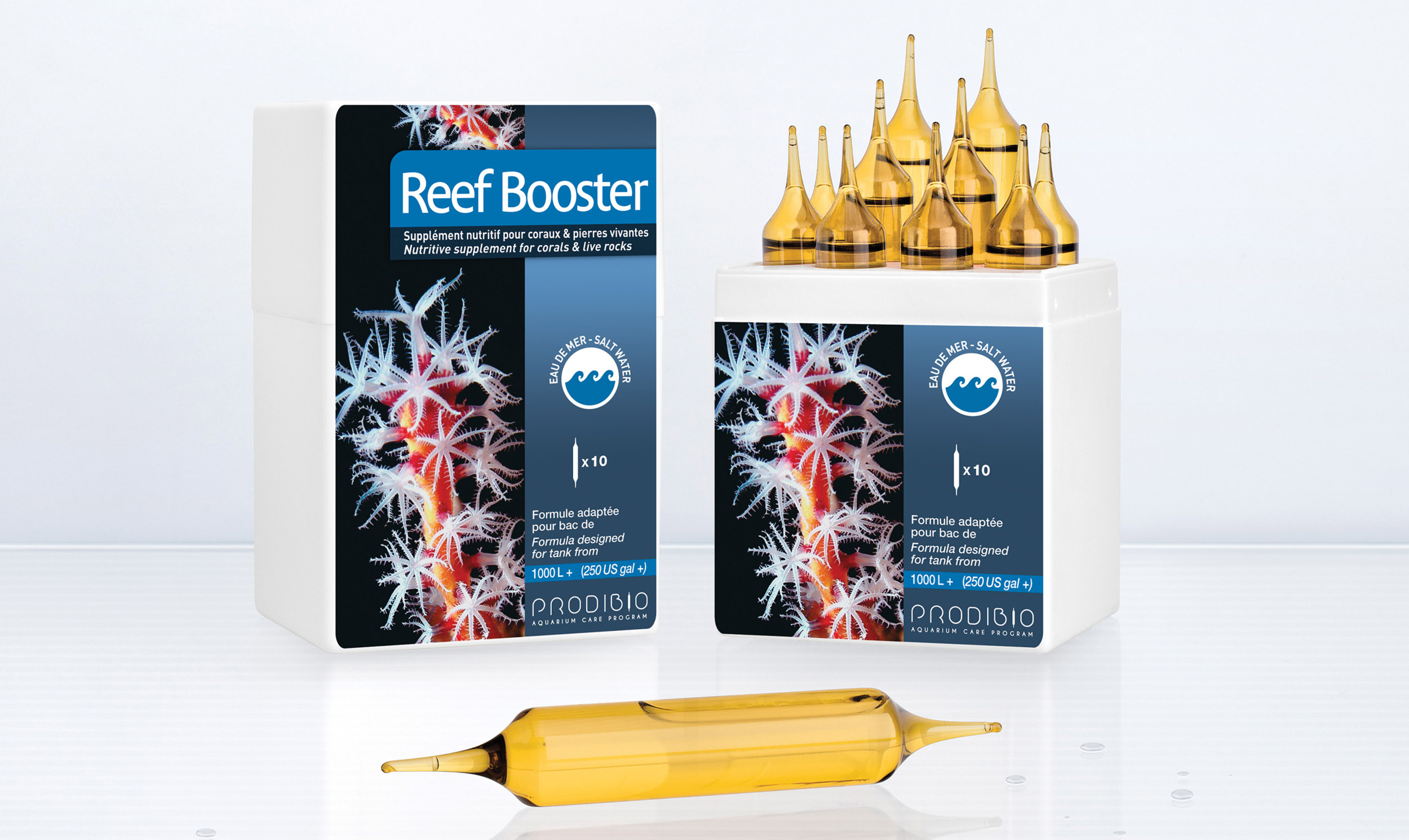 PRODIBIO Reef Booster Pro 10 ampoules x 10ml apport nutritif complet pour les coraux. Traite jusqu\'à 20000 L
