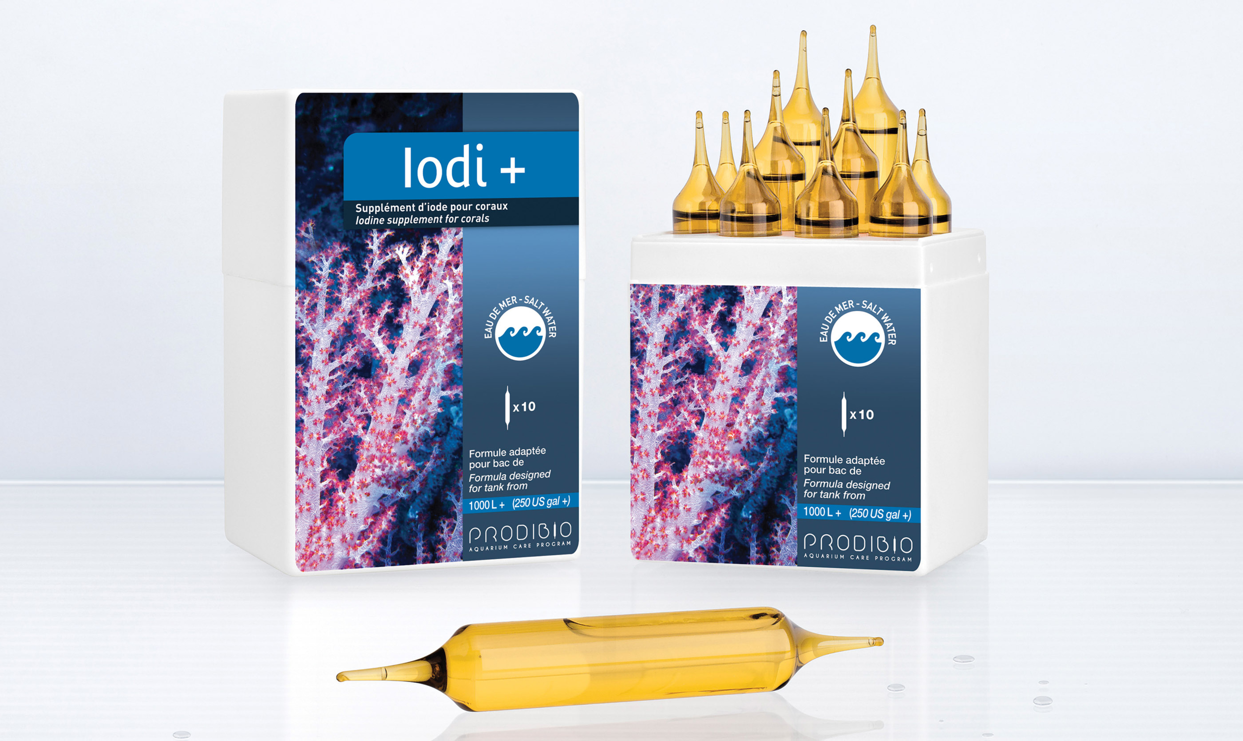 PRODIBIO Iodi + Pro 10 ampoules x 10ml supplément d\'iode pour aquarium récifal. Traite jusqu\'à 20000 L
