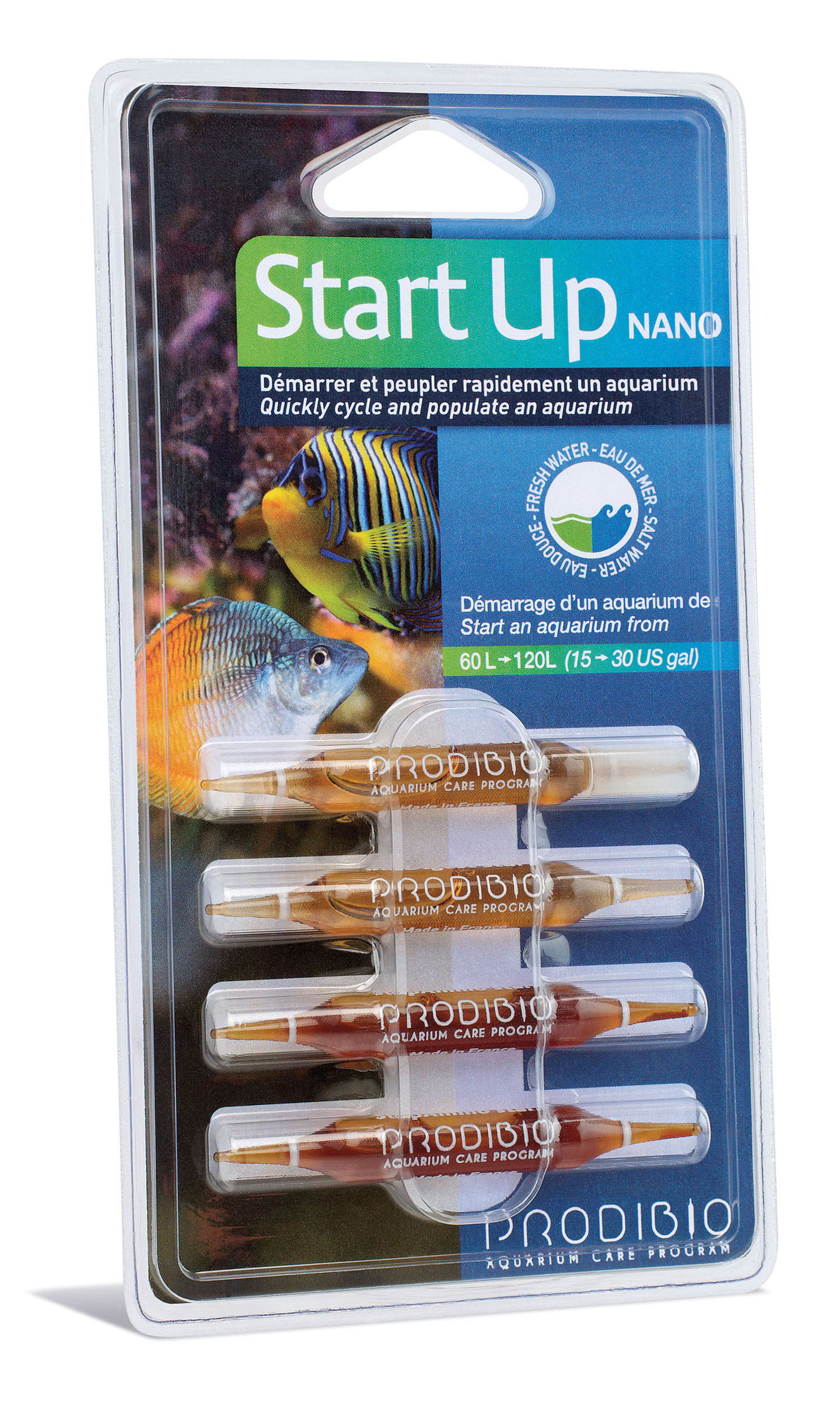 PRODIBIO Start Up Nano 4 ampoules pour un démarrage plus rapide de votre aquarium. Pour bac de 61 à 120 L