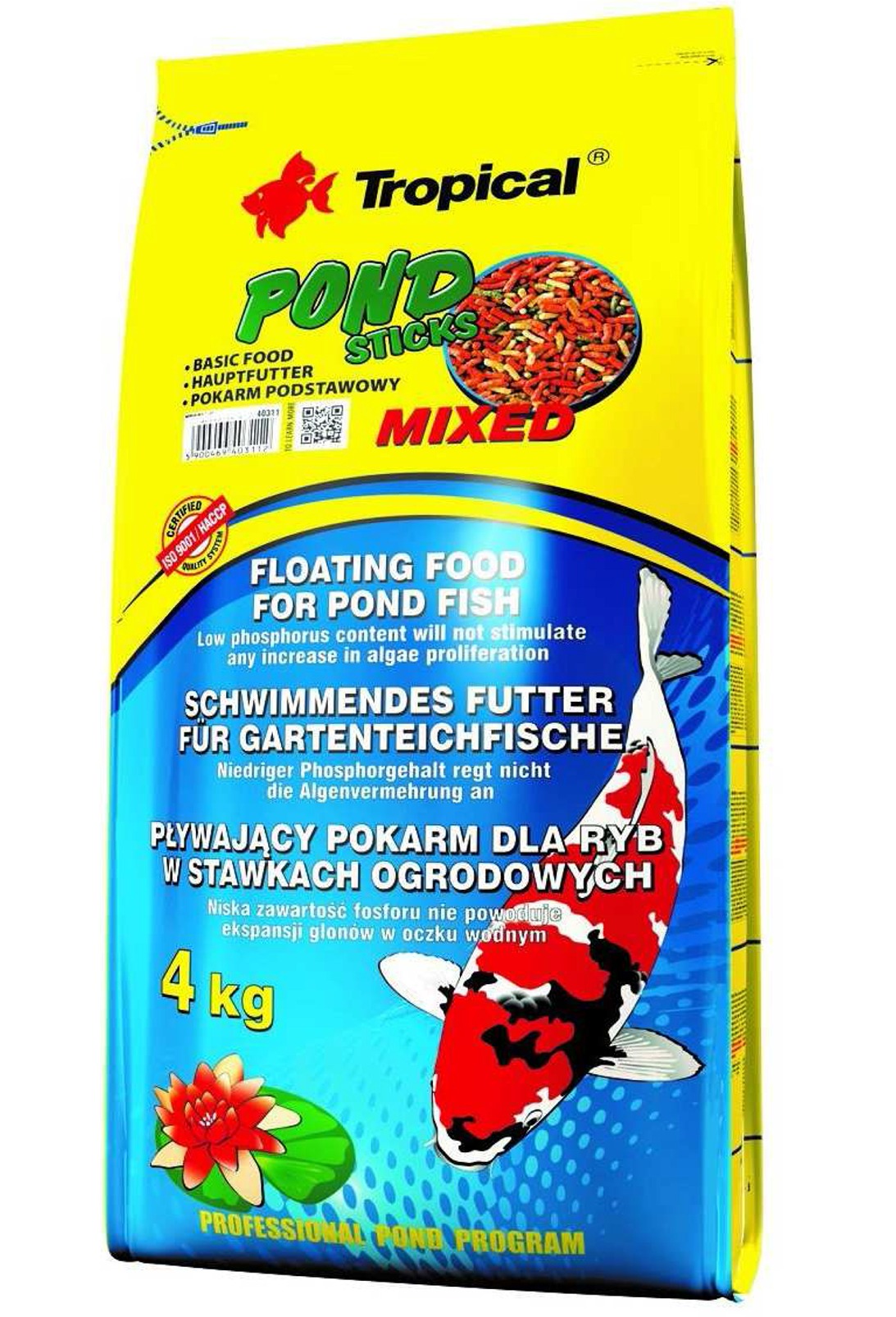 TROPICAL Pond Sticks Mixed 50 L nourriture flottante complète pour koi, poissons rouges et autres cyprinidés