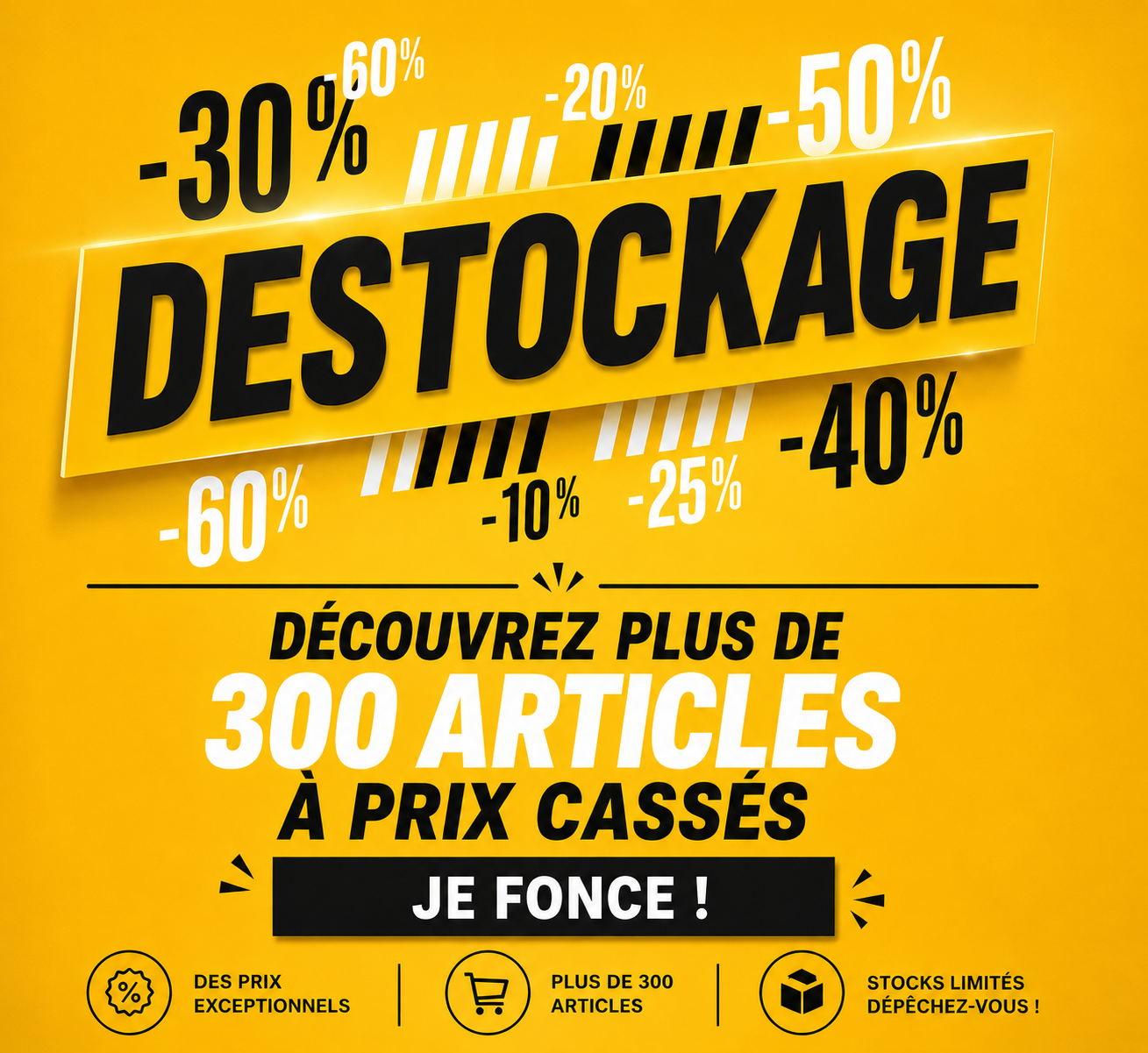 Destockage ! Découvrez des offres jusqu'à -70%