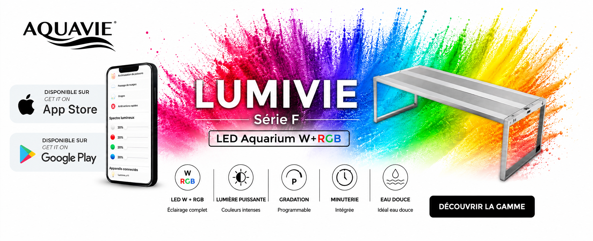 Découvrez la nouvelle gamme d'éclairage LEDs ultra-puissants AQUAVIE Lumivie pour aquarium d'eau douce