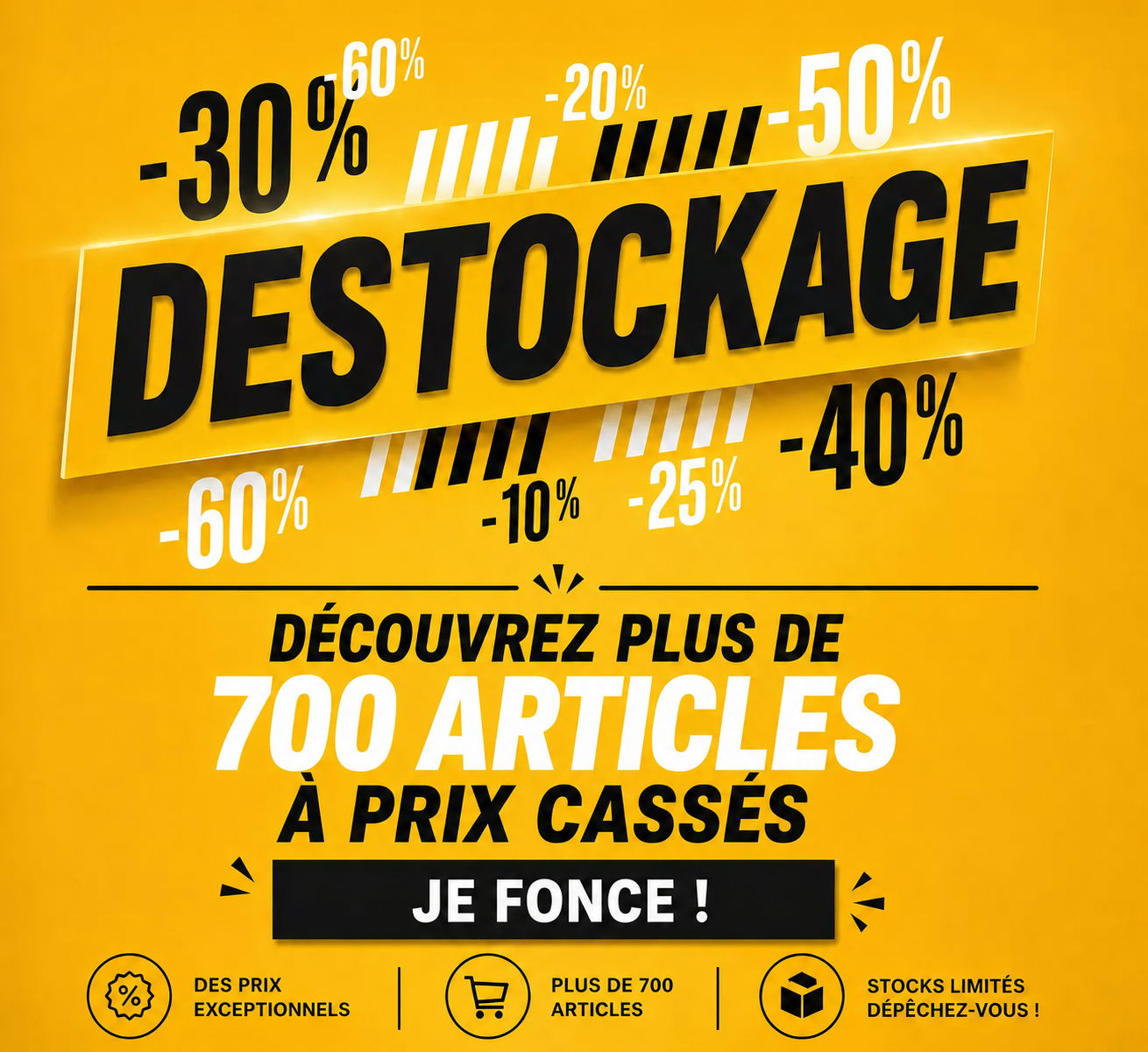 Plus de 700 articles en Déstockage !