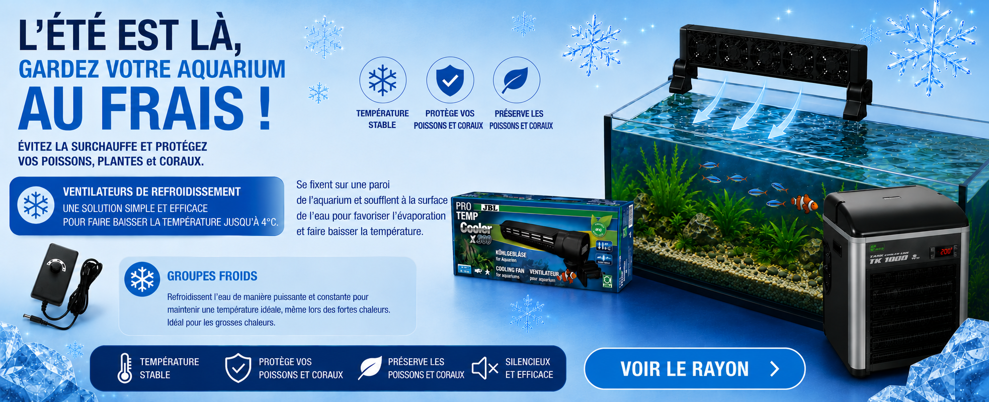 Refroidisseurs d'eau : Groupes froids, ou ventilateurs, découvrez nos solutions pour refroidir votre aquarium