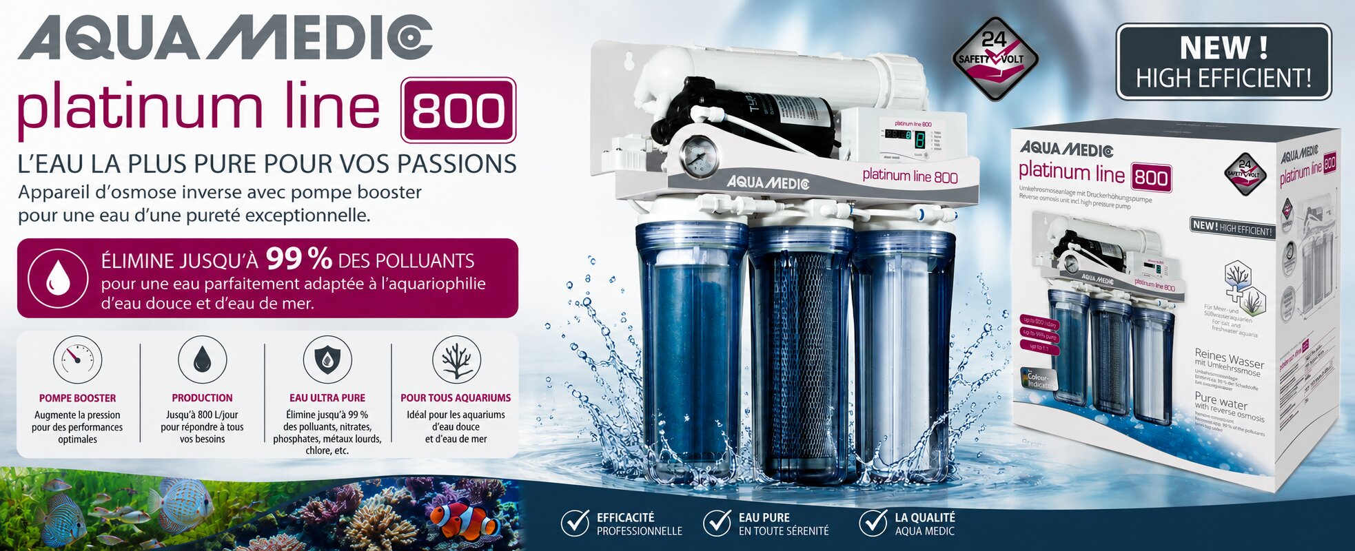 AQUA MEDIC Platinum Line 800 station d'osmose inverse 800 L/j avec pompe booster, contrôleur électronique et accessoires