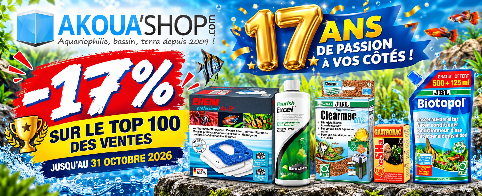 Anniversaire AkouaShop.com ! 17 ans = 17% de remise sur le TOP 100 des ventes