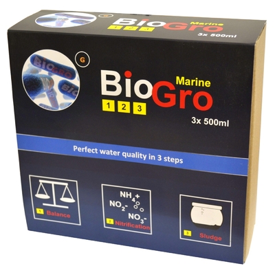 DVH IMPORT BioGro Marine 3 x 500 ml kit complet de réensemencement en bactéries pour aquarium d'eau de mer