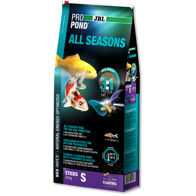 JBL ProPond All Seasons S 5,8 Kg nourriture bâtonnets toutes saisons pour Koïs et autres poissons de bassin de 15 à 35 cm