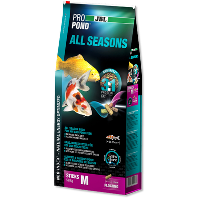 JBL ProPond All Seasons M 5,8 Kg nourriture bâtonnets toutes saisons pour Koïs et autres poissons de bassin de 35 à 55 cm