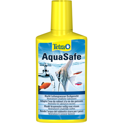 TETRA AquaSafe 250 ml conditionne l'eau du robinet en une eau adaptée aux besoins des poissons. Traite jusqu'à 500 L