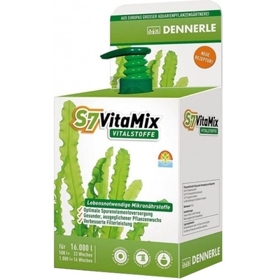 DENNERLE S7 VitaMix 500 ml revitalise l'aquarium en apportant de nombreux minéraux et oligo-éléments. Traite jusqu'à 16000 L