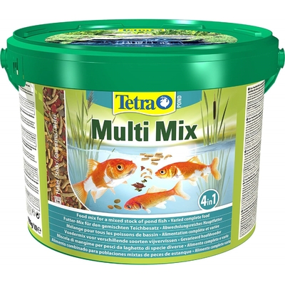 TETRA Pond MultiMix 10L aliment complet composé de flocons, sticks, petits disques nutritifs et gammarus pour tous poissons de bassin