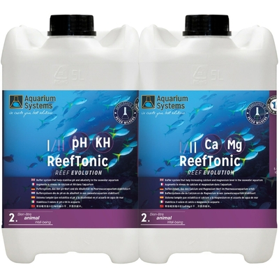 AQUARIUM SYSTEMS Reef Tonic 1 & 2 - 2 x 5 L permet d'ajuster et stabiliser le pH, Kh et Ca