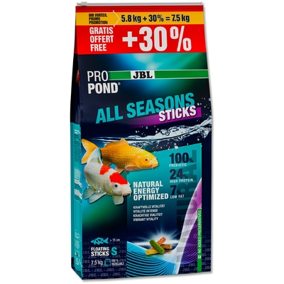 JBL ProPond All Seasons Sticks 7,5 Kg (5,8 Kg + 30% GRATUIT) nourriture en sticks flottants pour poissons de bassin de plus de 15 cm