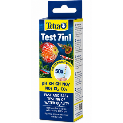 TETRA Test 7in1 lot 50 bandelettes de tests pH, GH, KH, NO2-, NO3-, Cl2, CO2 pour aquarium d'eau douce