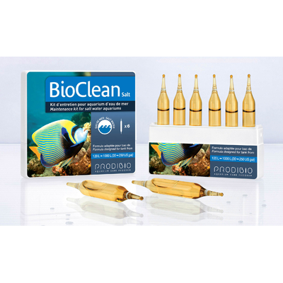 PRODIBIO BioClean Salt 6 ampoules nettoie l'aquarium et élimine naturellement les algues en eau de mer. Traite jusqu'à 1200 L