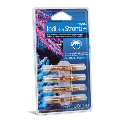 PRODIBIO Iodi + Stronti + Nano 4 ampoules supplément d'iode et strontium pour nano-aquarium récifal. Traite jusqu'à 240 L