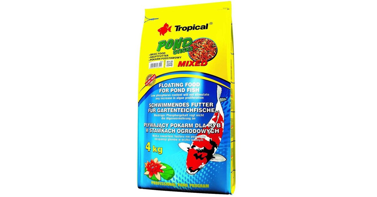 Nourriture Pour Poissons De Bassin TROPICAL Pond Sticks Mixed 11L - Bâtonnets Flottants Pour Koï Et Poissons Rouges