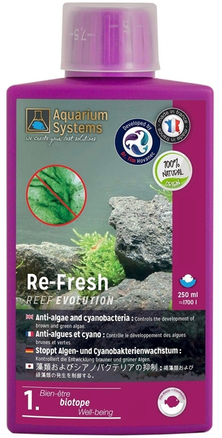 AQUARIUM SYSTEMS Re-Fresh Eau Douce 250 ml contrôle le développement des  algues et Cyanobactéries en aquarium - Traitements de l'eau douce/Anti- algues -  - Aquariophilie