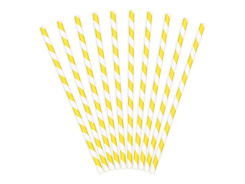 10 Pailles en papier rayées jaune