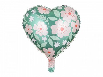 Ballon en Mylar Coeur avec fleurs, 45 cm