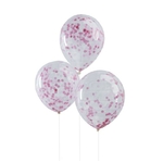 5 ballons- transparents -micro-confettis-roseclair