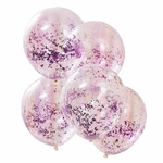 5 ballons6 transparents -micro-confettis-violets