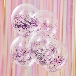 5 ballons transparents micro confettis violets