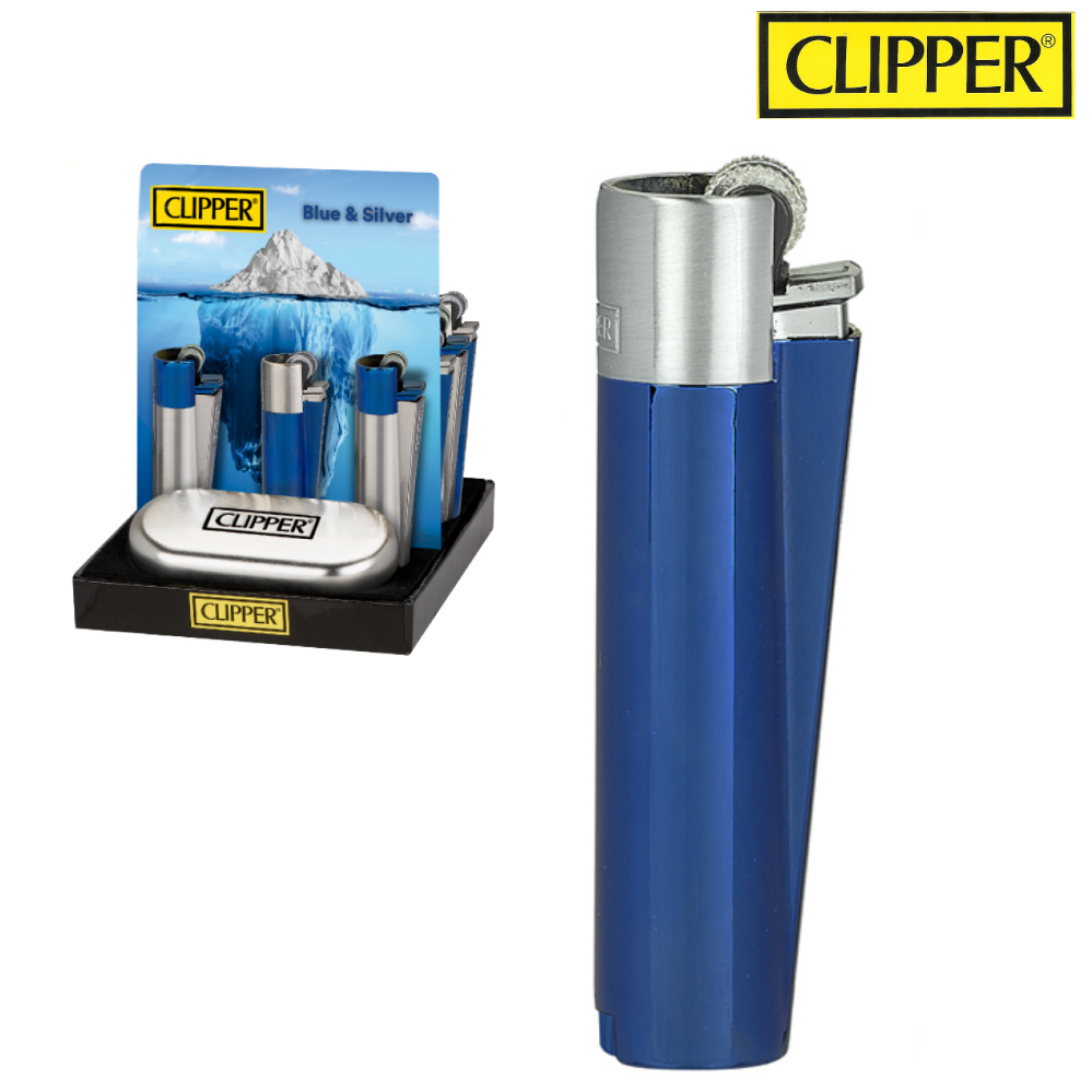 Briquet Clipper métal - Briquet clipper en métal de collection + boite  transport - Bleu / silver - Briquet Clipper/Briquet clipper métal -  massiliasmoke