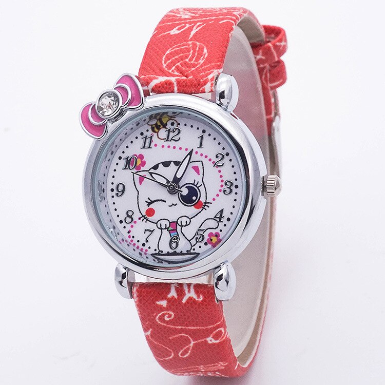 Montre-bracelet-en-cuir-rose-pour-enfants-et-femmes-jolie-montre-Quartz-avec-chat-de-dessin