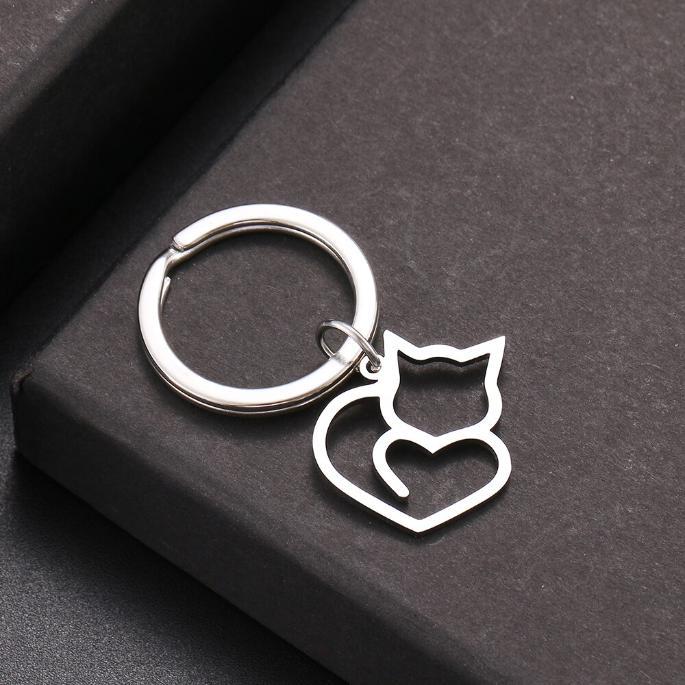 Porte-cl-s-en-acier-inoxydable-couleur-argent-chat-pendentif-pour-cl-s-de-voiture-pour