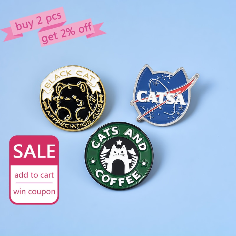 Chats-Club-mail-broche-chat-plan-te-lune-caf-patte-Badge-personnalis-chaton-broches-pinglette-jean