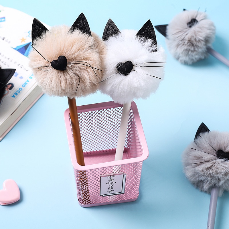 Peluche-peluche-chat-amour-coeur-nez-oreilles-noires-Gel-encre-stylo-Signature-stylo-Escolar-Papelaria-cole