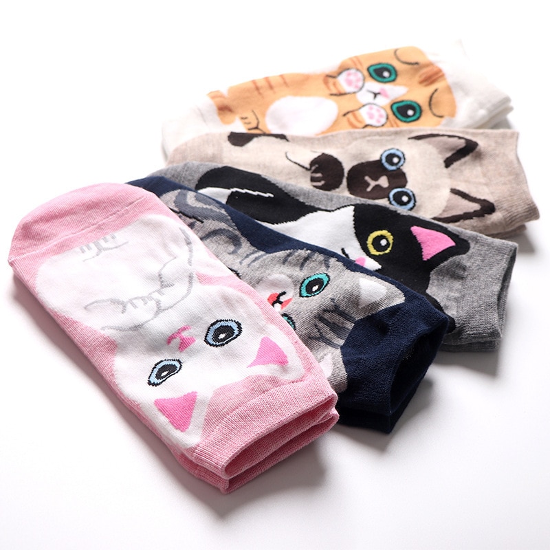 LIONZONE-5-paires-2019-nouvellement-femmes-mode-cheville-chaussettes-Kawaii-dessin-anim-chat-coton-chaussettes-pour