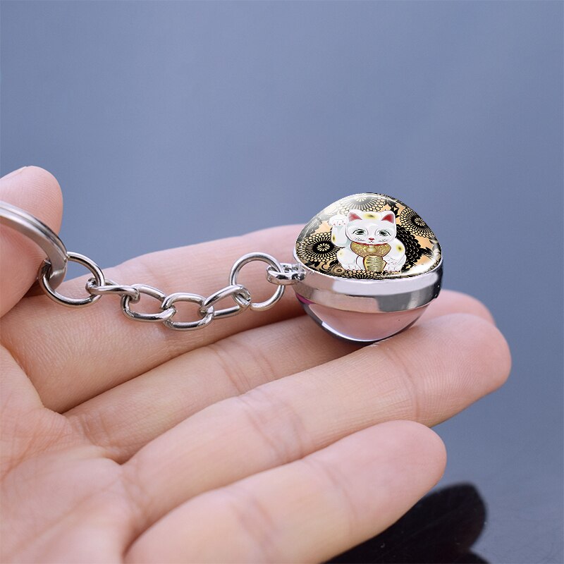 Japonais-porte-cl-chat-chanceux-poup-e-japonaise-photo-boule-de-verre-porte-cl-s-bijoux