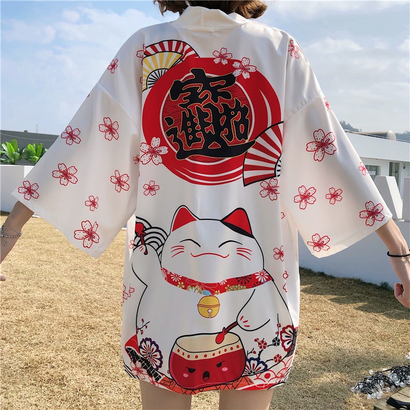 Nouveau-2020-blanc-noir-chat-chanceux-l-che-t-plage-Cardigan-femmes-Harajuku-japonais-Kimono-Style