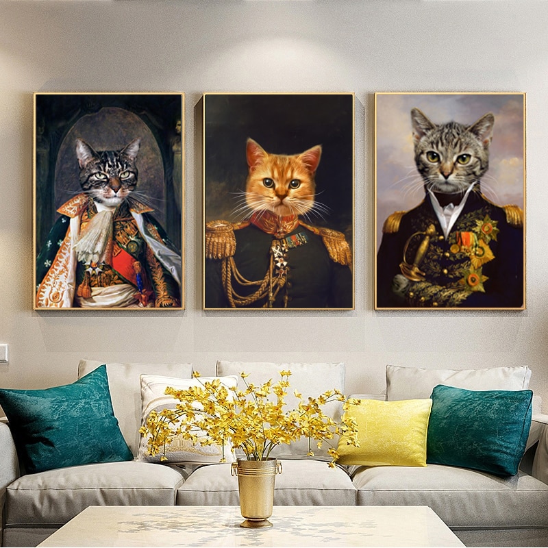 R-tro-chien-chat-Animal-peinture-l-huile-toile-peinture-affiches-et-impression-Cuadros-Art-mural