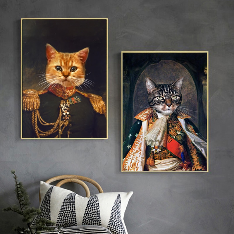 R-tro-chien-chat-Animal-peinture-l-huile-toile-peinture-affiches-et-impression-Cuadros-Art-mural
