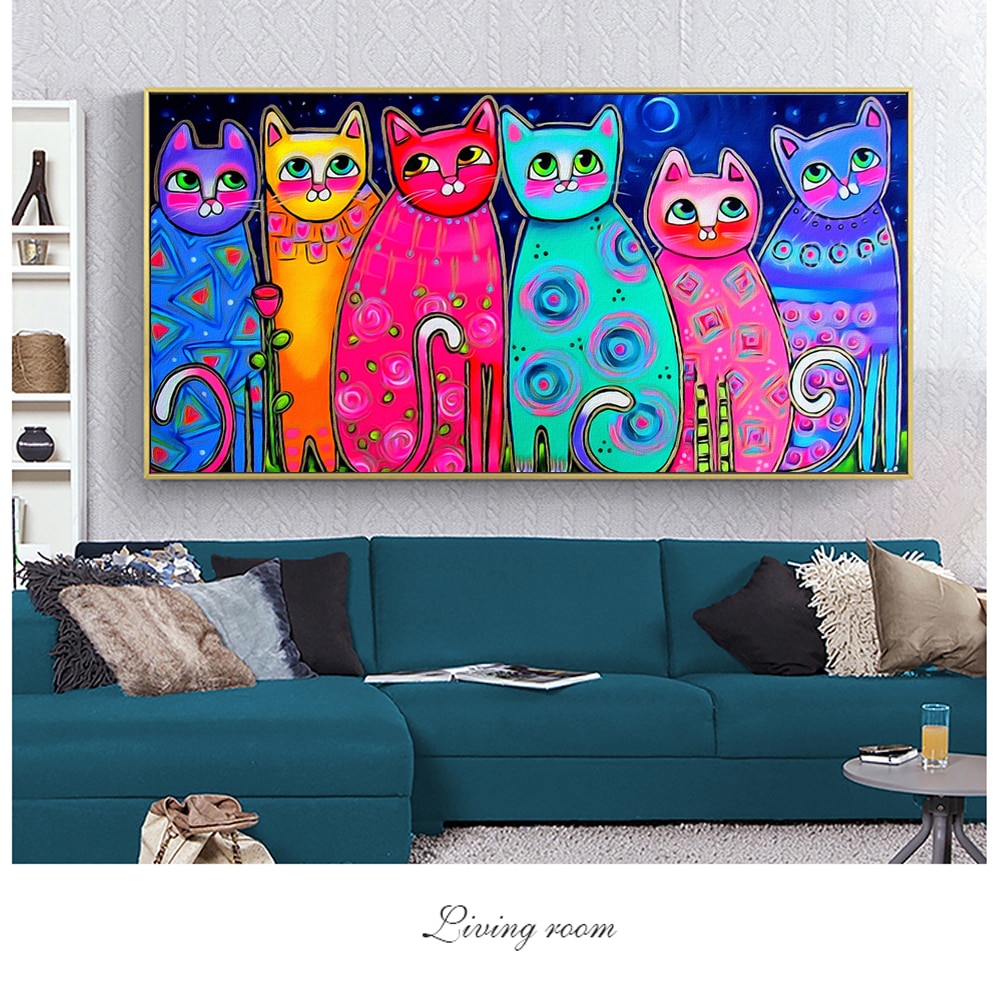 Chats-modernes-Art-mural-impressions-sur-toile-animaux-color-s-peintures-sur-toile-sur-le-mur