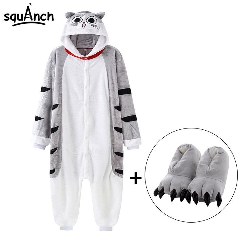 Chi-chat-Onesie-avec-pantoufles-Kawaii-Kitty-pyjama-Animal-Kigurumis-femmes-fille-adulte-ensemble-hiver-chaud