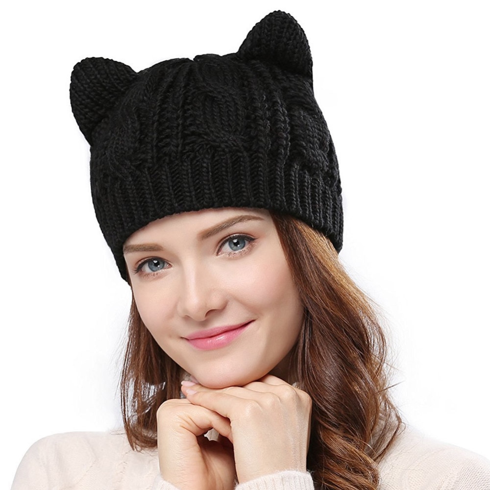 Chapeaux-l-gants-en-oreilles-de-chat-Ours-de-marque-bonnet-tricot-pour-hiver-joli-bonnet