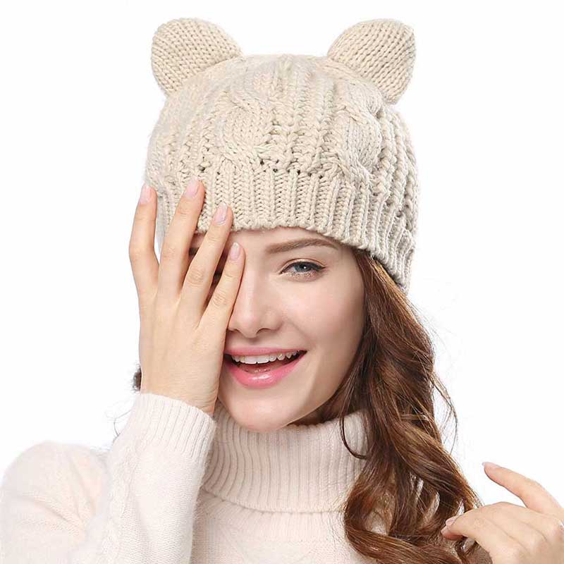 Chapeaux-l-gants-en-oreilles-de-chat-Ours-de-marque-bonnet-tricot-pour-hiver-joli-bonnet