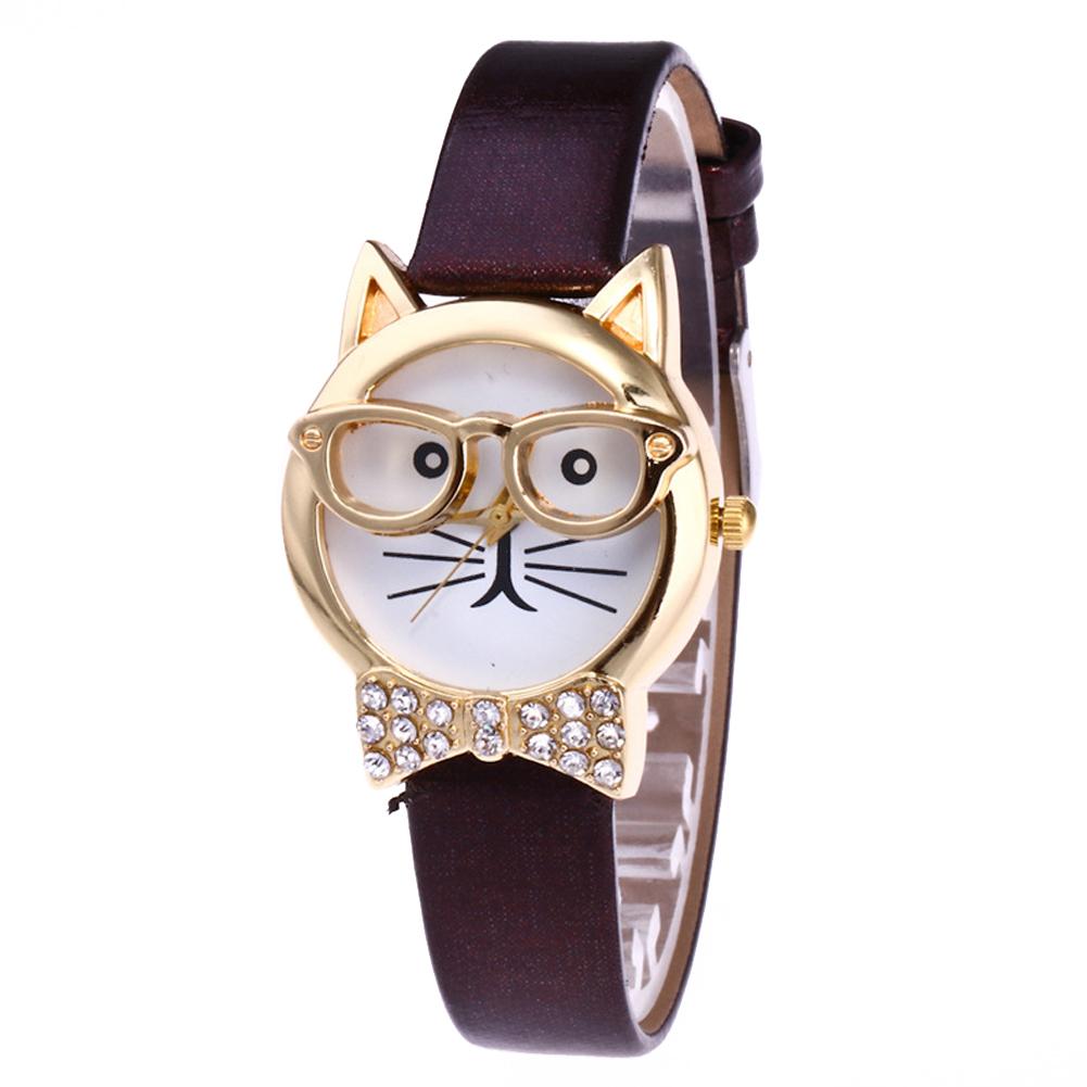 Mignon-chat-visage-cadran-rond-strass-Faux-cuir-montre-bracelet-femmes-analogique-Quartz-montre-bracelet-pour