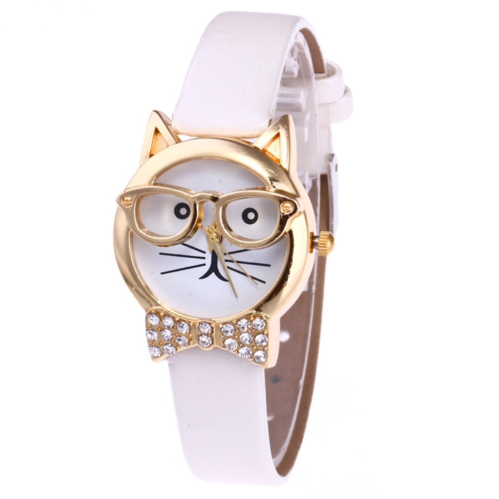 Mignon-chat-visage-cadran-rond-strass-Faux-cuir-montre-bracelet-femmes-analogique-Quartz-montre-bracelet-pour