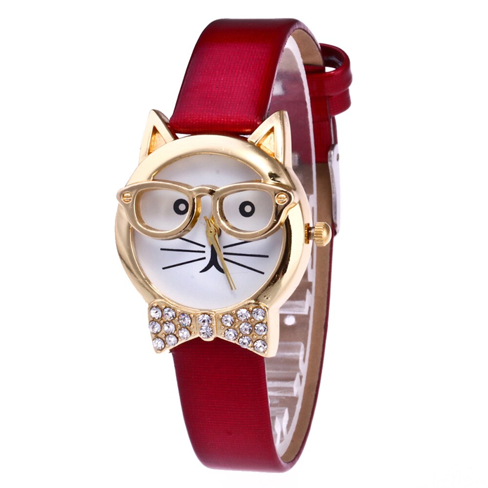 Mignon-chat-visage-cadran-rond-strass-Faux-cuir-montre-bracelet-femmes-analogique-Quartz-montre-bracelet-pour