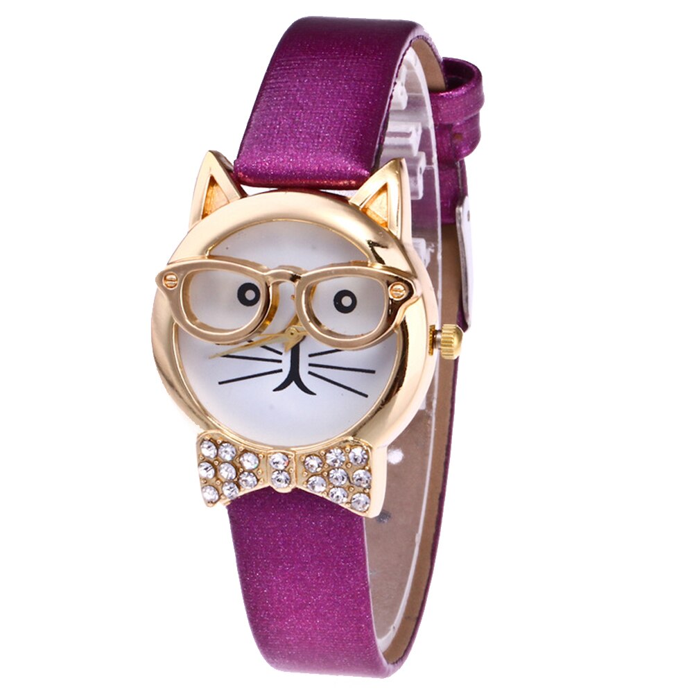 Mignon-chat-visage-cadran-rond-strass-Faux-cuir-montre-bracelet-femmes-analogique-Quartz-montre-bracelet-pour