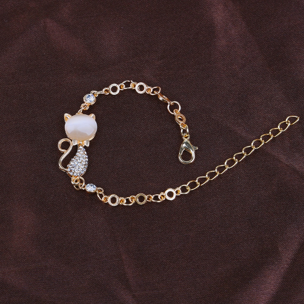 Or-Rose-alliage-beau-chat-bracelets-pour-Femme-Femme-enfants-fille-cadeau-bijoux-breloques-cristal-opales